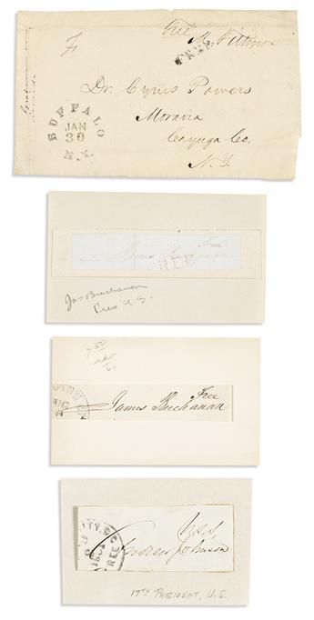 (PRESIDENTS.) Group of 8 Franking Signatures, most clipped: James Madison * John Quincy Adams * Martin Van Buren * John Tyler * Millard